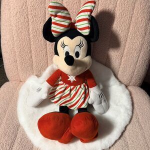 Disney Minnie Mouse Christmas Plush 19” Holiday Stuffed Animal Candy Cane Dress